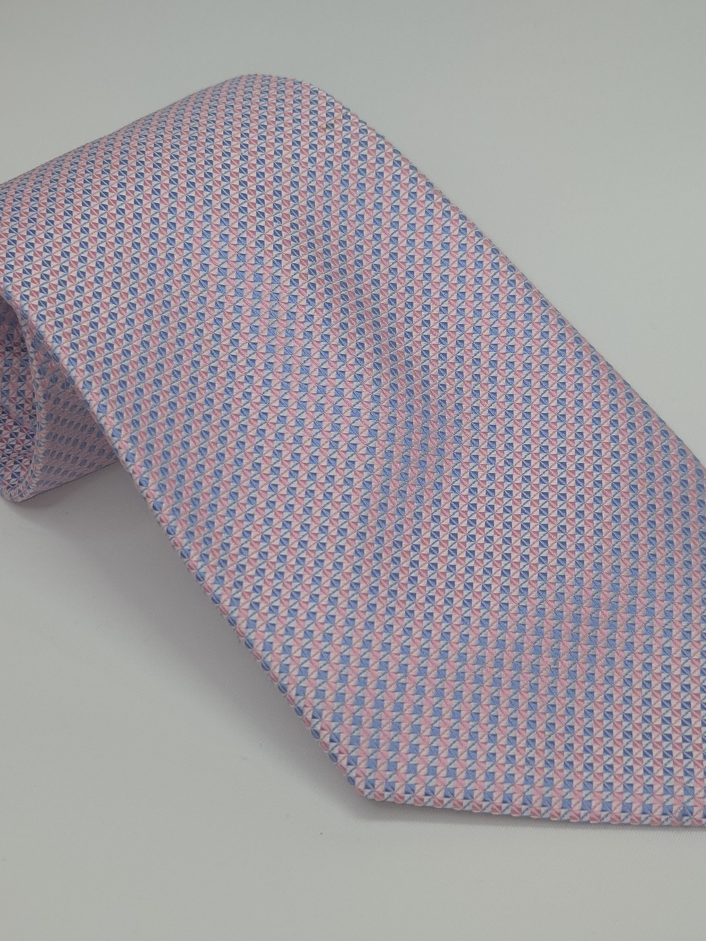 Ermenegildo Zegna Mens Pink and Light Blue Micro-Pattern Jacquard 100% Silk Tie